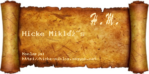Hicke Miklós névjegykártya